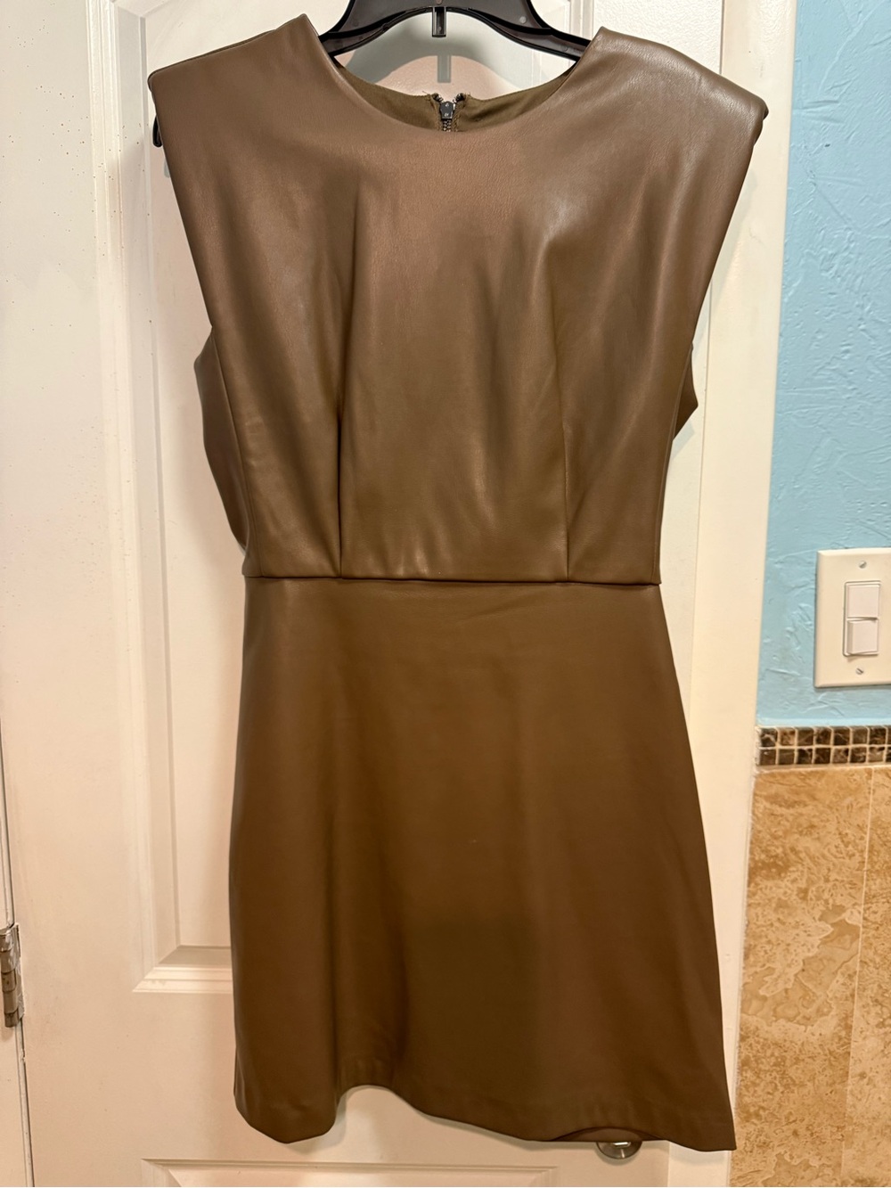 Steve Madden Sleeveless Brown Faux-Leather Sheath Dress